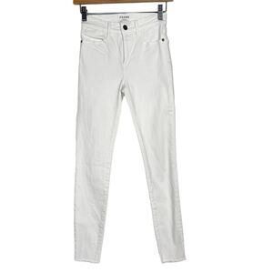 Frame Womens 24 White Blanc Le High Skinny Jeans Fray Hem Cotton Stretch Denim